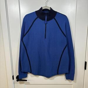 LL Bean Women's Honeycomb Merino Wool Blend Sweater Quarter-Zip Blue Size XL